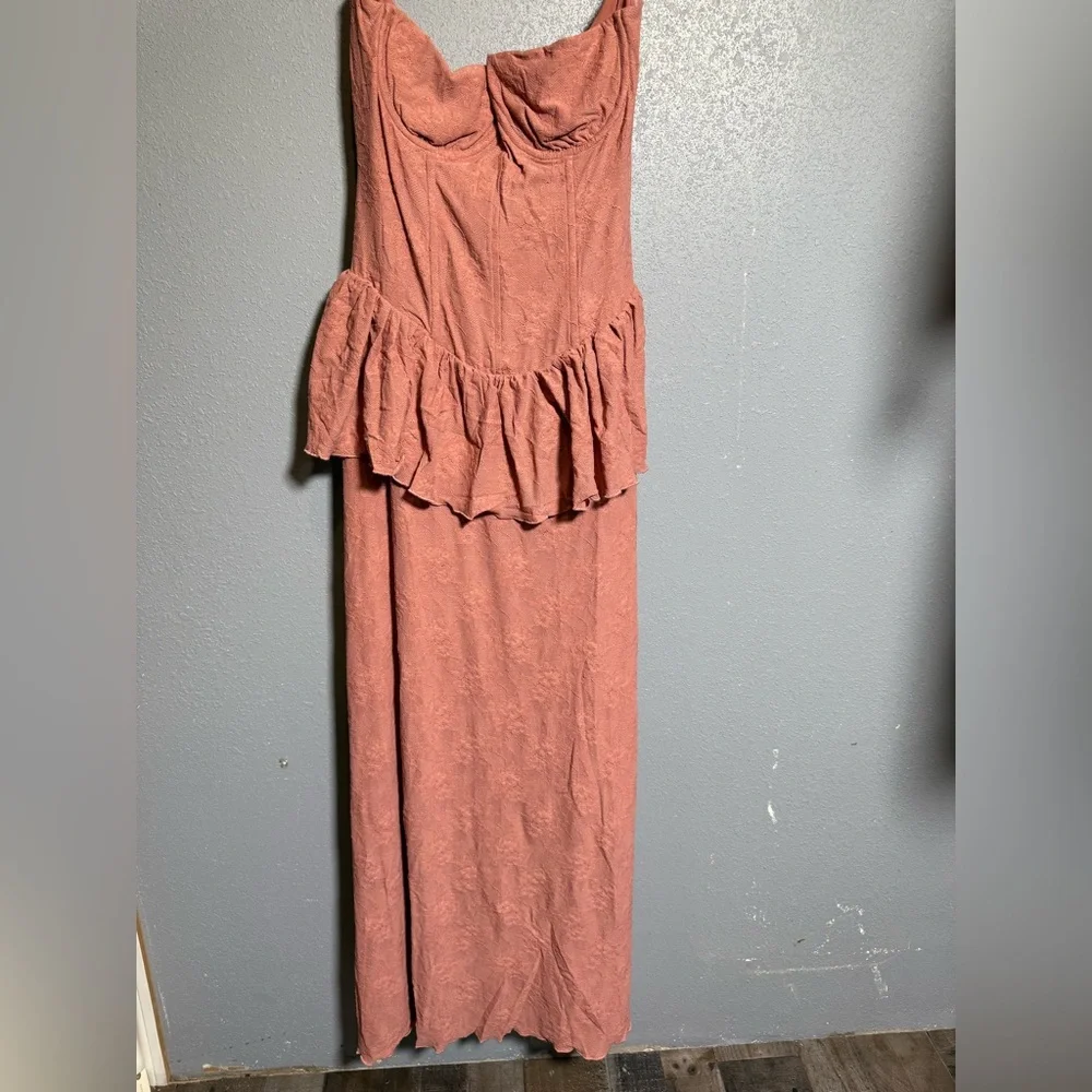 NWT Anthropologie WeWoreWhat Nylon Strapless Corset‎ Peplum Maxi Dress- 14 - Picture 2 of 10